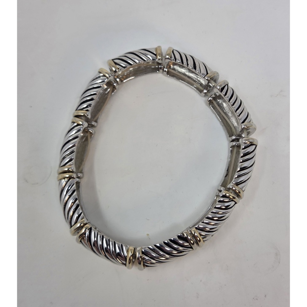 Chico's Two Tone Cable Link Stretch Bracelet Silver Gold Wide Statement